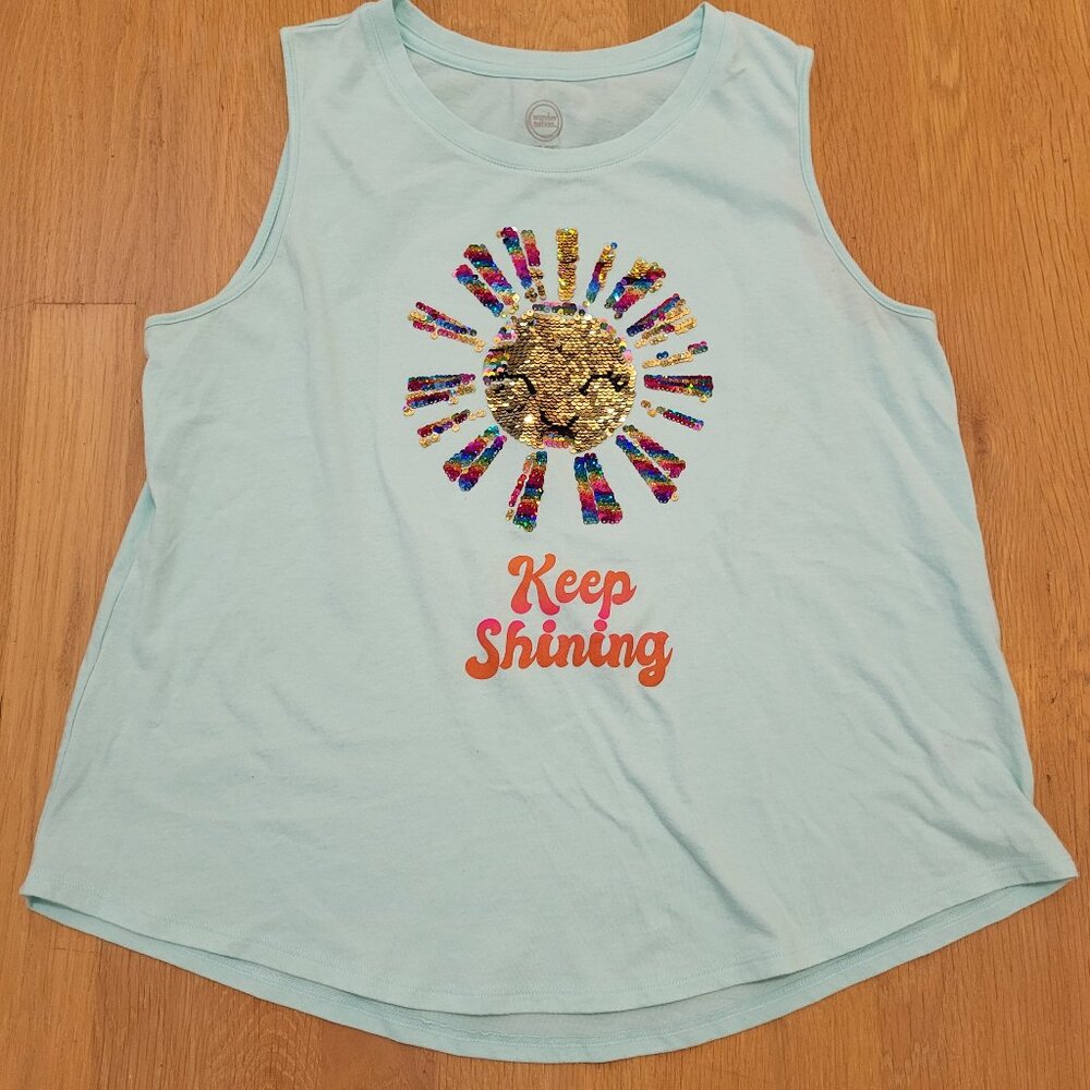 Wonder Nation Tank Top Green Girls XXL 18 Sleeveless Sparkly Sequin Keep Shining